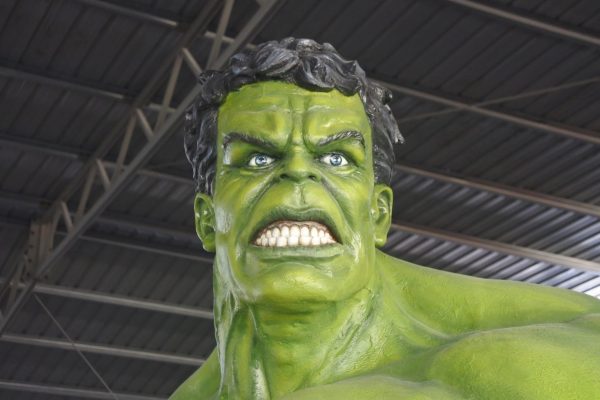 Realistic Detailing on Giant Hulk Character Sculpture Hulk face close-up
